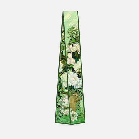 Van Gogh Oil Painting Floral Pattern Satin Twilly Scarf For Women Vintage Artistic Skinny Ribbon For Handbag Or Neck Decor