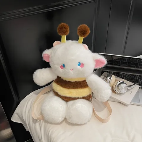 Cute Bee Theme Animal Plush Backpack For Kids Women Cartoon Bear Dog Panda Rabbit Shape Soft Fluffy School Bag Birthday Gift Toy