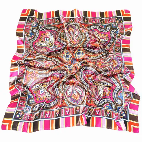 Bohemian Paisley Floral Satin Square Scarf For Women Large Soft Silk-Like Headscarf Sunscreen Shawl Elegant Fashion Neck Wrap