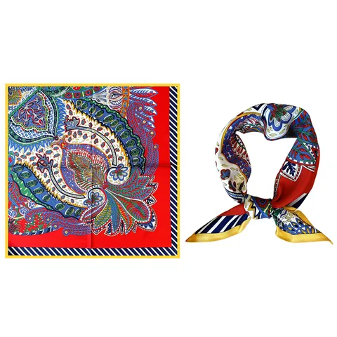 Vintage Paisley Floral Print Satin Square Scarf For Women Silk Like Elegant Neck Scarf Bandana Hair Accessory Head Scarf