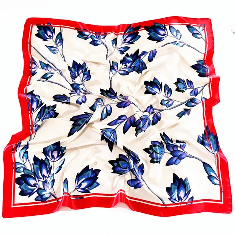 Damen Viereckiges Satin Halstuch Vintage Blumen Ahornblatt Bedruckt Seidig Kopfbedeckung Sonnenschutz Großes Schultertuch Mode Accessoire