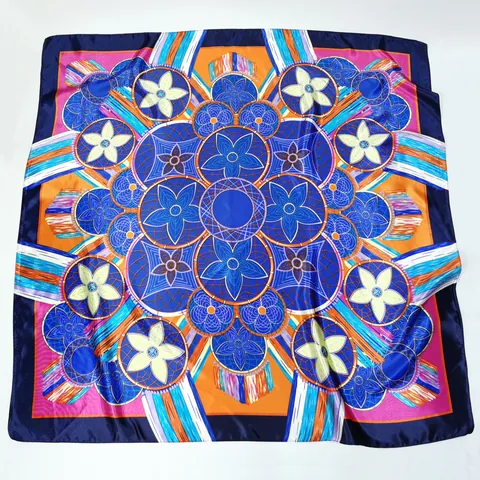 Damen Elegant Satin Vierecktuch Floral Paisley Mandala Druck Kopftuch Sonnenschutz Schal Wickel Vintage Mode Schal