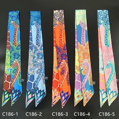 Damen Giraffe Muster Satin Schmaler Schal Eleganter Blumendruck Haarband Taschenband Vielseitiges Mode Twilly Halstuch Accessoire