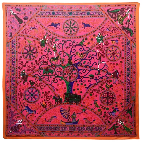 Vintage Levensboom Print Satijnen Vierkante Sjaal Voor Dames Artistieke Illustratie Grote Decoratieve Omslagdoek Mode Accessoire