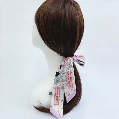 Sciarpa in Satin da Donna Con Stampa a Cartone Animato Uccello Casa Twilly Nastro per Manico Borsa Elegante Elastico per Capelli Foulard