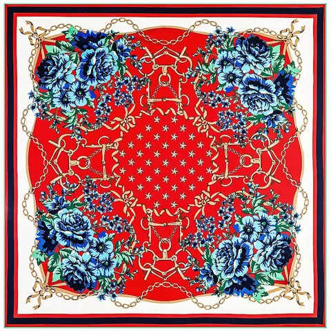 Dames Vintage Bloemen Paardenbit Ketting Print Grote Vierkante Satijnen Sjaal Elegante Zijdeachtige Mode Hoofddoek Voor Dagelijks Strand Reizen