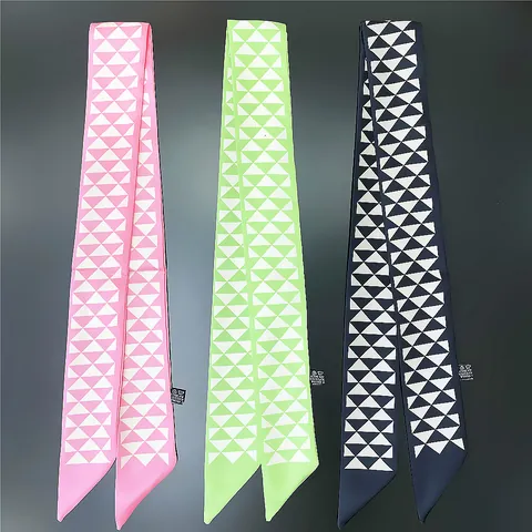 Geometric Triangle Print Satin Skinny Scarf For Women Bag Handle Ribbon Hair Band Fashion Neck Tie Headscarf Accessory