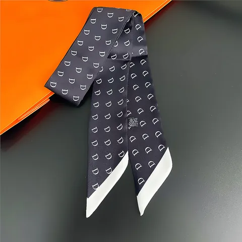 Women Satin Twilly Scarf Letter D Monogram Print For Handbag Handle Neck Hair Accessory Elegant Versatile Decorative Ribbon