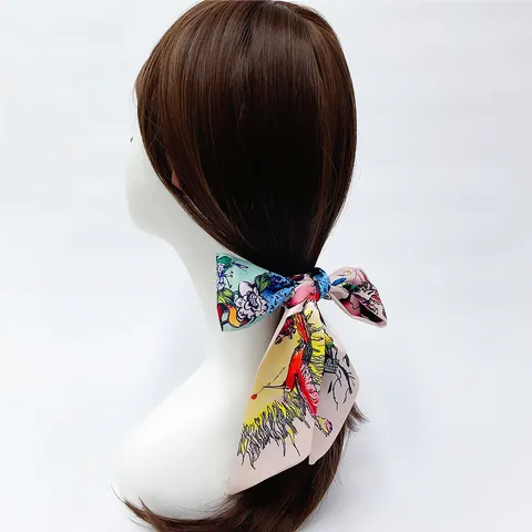 Women Floral Butterfly Print Satin Ribbon Scarf Long Twilly For Hair Handbag Wrap Neck Tie Wristband Fashion Accessory