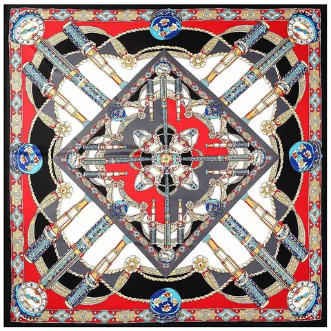 Pañuelo Cuadrado Grande de Satén para Mujer Estampado de Brújula Náutica Vintage Chal Barroco Retro Pañuelo Decorativo Hijab de Viaje