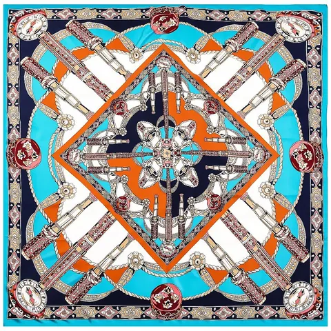 Pañuelo Cuadrado Grande de Satén para Mujer Estampado de Brújula Náutica Vintage Chal Barroco Retro Pañuelo Decorativo Hijab de Viaje