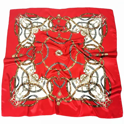 Carré de Soie Satin Imprimé Chaîne de Carrosse Équestre Vintage pour Femme Foulard Élégant Style Français Écharpe de Mode Châle Enveloppant
