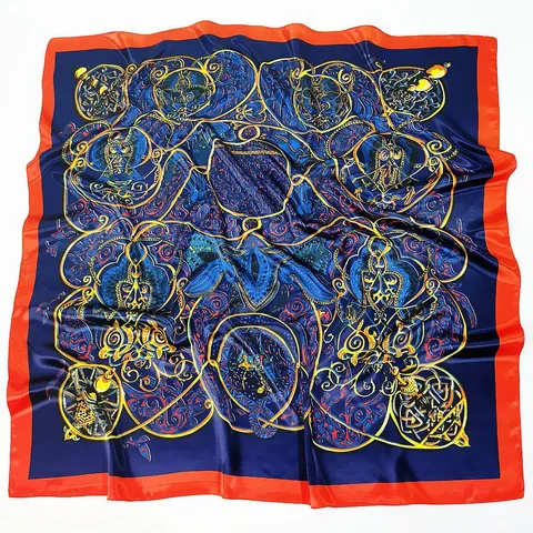 Dames Vintage Paleis Stijl Satijn Vierkante Sjaal Elegante Mythologie Print Grote Zijdeachtige Sjaal Omslagdoek Voor Dames Mode Accessoire