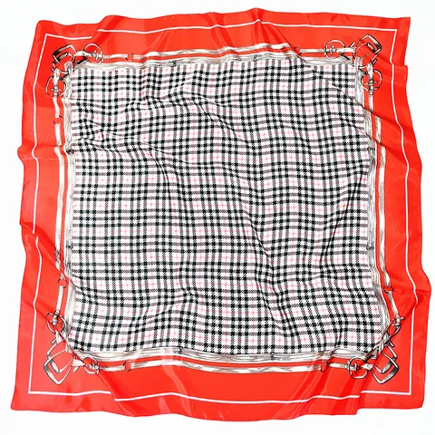 Klassischer Reitsport Pferdegebiss Karo Satin Quadratischer Schal Für Damen Vintage Seidengefühl Großer Schal Kopfbedeckung