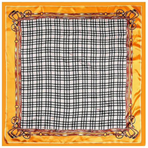 Klassischer Reitsport Pferdegebiss Karo Satin Quadratischer Schal Für Damen Vintage Seidengefühl Großer Schal Kopfbedeckung
