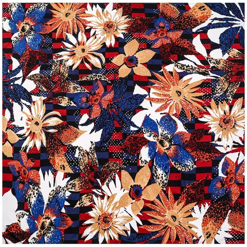 Foulard Quadrato da Donna in Raso con Stampa Floreale a Girasole a Scacchi Boemo Scialle Copricapo Accessori Decorativi