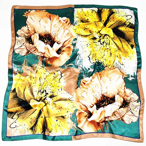Foulard Quadrato Grande in Raso da Donna Stampa Floreale Motivo Artistico Vintage Sciarpa da Collo Copricapo Accessorio Moda