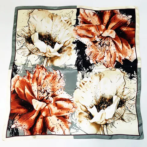Foulard Quadrato Grande in Raso da Donna Stampa Floreale Motivo Artistico Vintage Sciarpa da Collo Copricapo Accessorio Moda