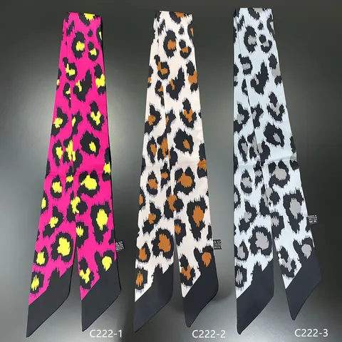 Leopard Print Satin Twilly Scarf For Women Fashion Versatile Bag Handle Ribbon Hair Band Thin Skinny Neck Scarf Accessory