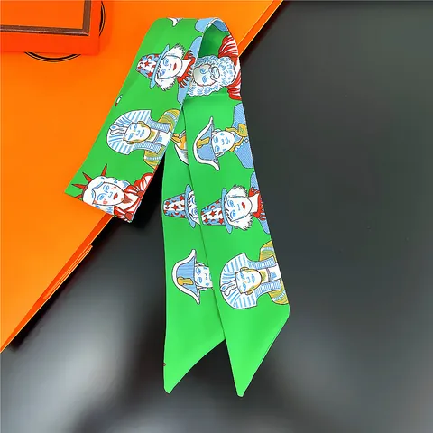 French Vintage Character Portrait Print Satin Twilly Scarf For Women Narrow Handle Bag Ribbon Hair Band Necktie Accessory