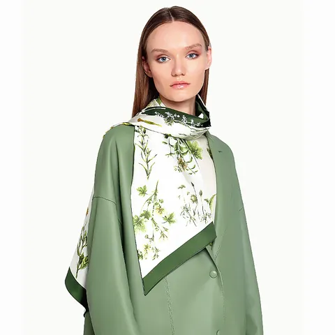 Women's Elegant Floral Print Satin Twilly Scarf Long Double Layer Smooth Neck Scarf For Bag Handle Head Wrap Accessory