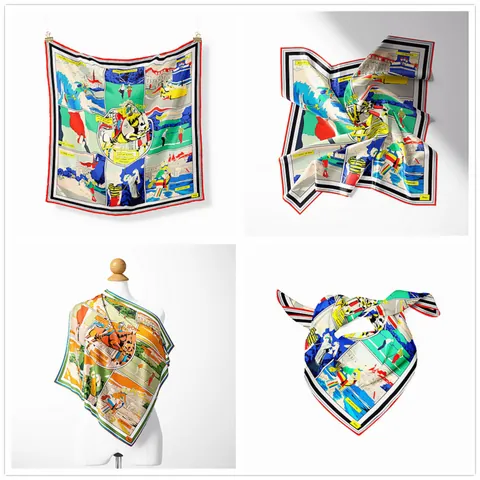 Pañuelo Cuadrado de Satén para Mujer con Estampado de Cómic Vintage Francés Elegante Pañuelo Deportivo Tema París Moda