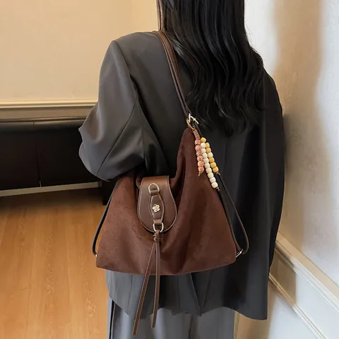 Retro Large Capacity PU Matte Tote Bag For Women Leopard Print Beaded Tassel Shoulder Bag Bohemian Hobo Commuter Bag