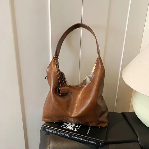 Bolso de Hombro Hobo para Mujer de Gran Capacidad de Cuero PU Diseño Retro Minimalista Color Sólido Tote para Uso Diario y Oficina