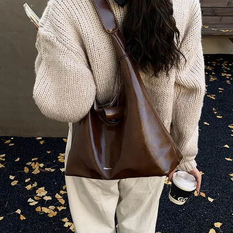 Bolso de Hombro Hobo para Mujer de Gran Capacidad de Cuero PU Diseño Retro Minimalista Color Sólido Tote para Uso Diario y Oficina