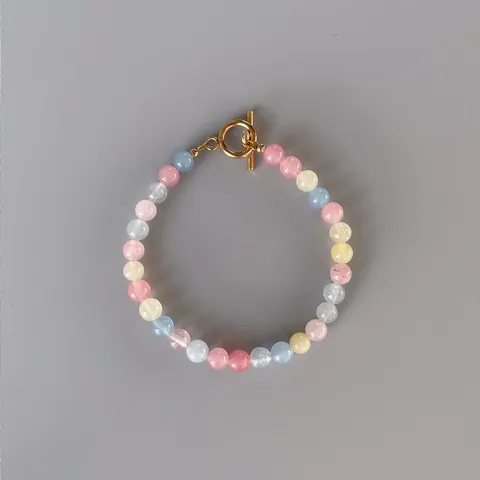 18K Verguld Titaniumstaal Natuursteen Kralen Armband Groen Roze Snoepkleuren Vierkant Verstelbaar Hart Hanger Sieraden