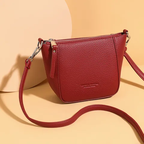 Borsa a Spalla da Donna in Pelle PU con Motivo Litchi Urban Minimalist Grande Capacità Borsa a Tracolla a Secchiello per Pendolare