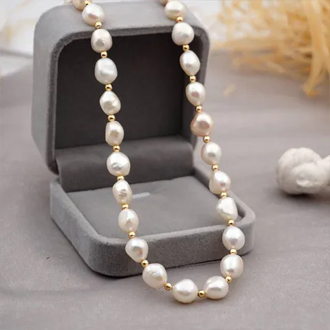 Set Gioielli Perle Acqua Dolce Barocche Collana Bracciale Orecchini Irregolari Rame Placcato Oro Matrimonio Vintage Donne