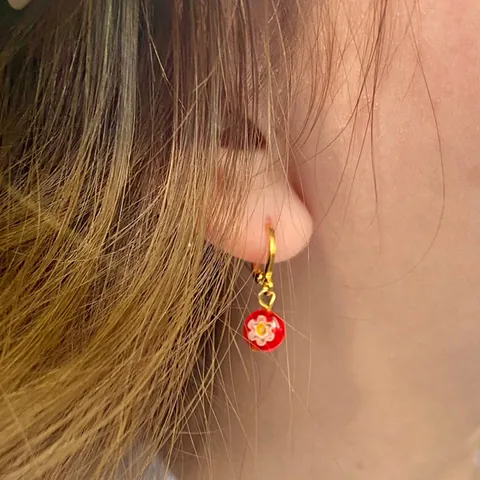 Millefiori Lampwerk Glas Bloem Creolen 18K Verguld Titanium Staal Ronde Florale Hangende Oorbellen Voor Dames Sieraden