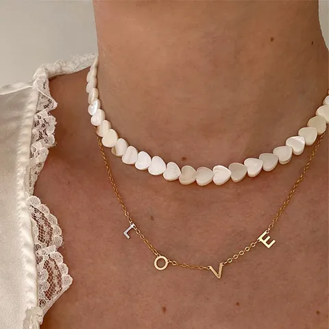 Titaniumstaal 18K Vergulde Hart Schelp Kralen Ketting Parelmoer Zoetwaterparel Gelaagde Sieraden Voor Dames
