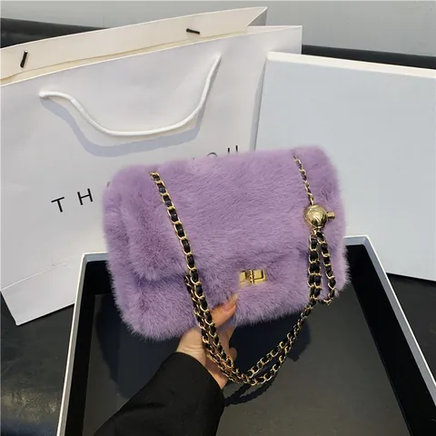 Borsa a Spalla in Pelliccia Sintetica da Donna Elegante Borsa a Tracolla Con Sfera Metallica Inverno Peluche Piccola Borsa Quadrata