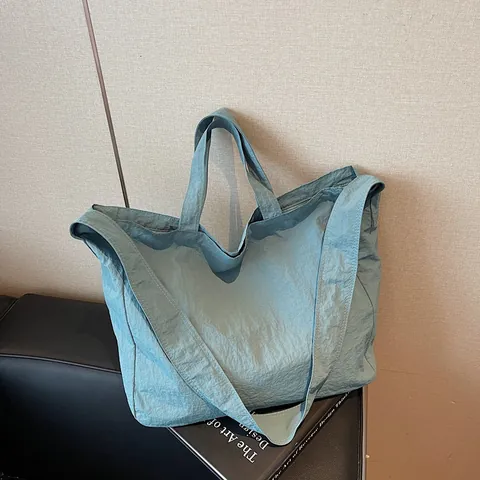 Women Large Capacity Wrinkled Nylon Tote Bag Casual Shoulder Crossbody Bag Minimalist University Student Handbag