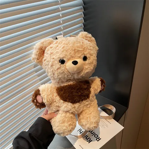 Χαριτωμένο Λούτρινο Σακίδιο Πλάτης Teddy Bear για Γυναίκες Μεγάλη Χωρητικότητα Μαλακή Γούνινη Σχολική Τσάντα σε Σχήμα Ζώου Με Ρυθμιζόμενους Ιμάντες