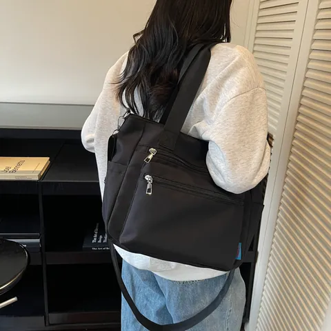 Women Large Capacity Nylon Canvas Tote Bag Multi-Pocket Zipper Shoulder Bag For Laptop Commuting Daily Casual Handbag