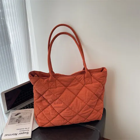 Borsa Tote Trapuntata da Donna Grande Capacità in Cotone Borsa a Spalla Tinta Unita Design a Rete Casual per Pendolarismo