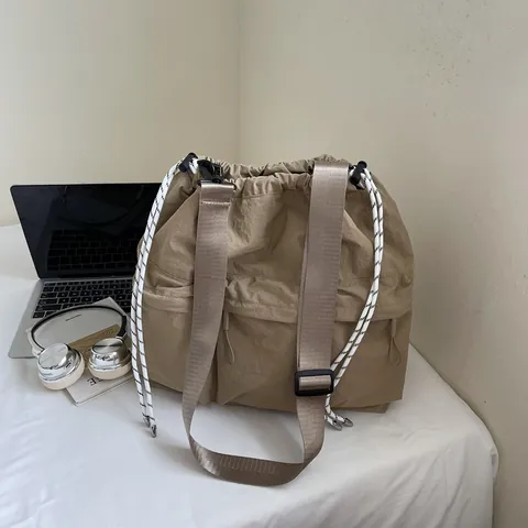Nylon Umhängetasche Mit Großem Fassungsvermögen Kordelzug Multi Tasche Tote Bag Damen Lässige Reise Pendler Schultertasche