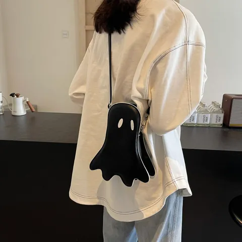 Süße Gespenst Form Umhängetasche Für Damen Halloween PU Leder Cartoon Kleine Schultertasche Individuelle Mode Mini Geldbörse