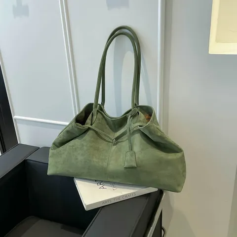 Bolsa Tote de Gamuza Vintage de Gran Capacidad para Mujer Color Sólido Retro Bolso de Hombro Commuter Hobo Bolso de Trabajo Viaje