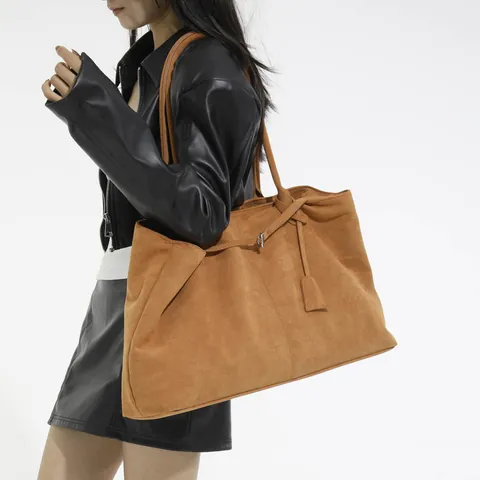 Bolsa Tote de Gamuza Vintage de Gran Capacidad para Mujer Color Sólido Retro Bolso de Hombro Commuter Hobo Bolso de Trabajo Viaje