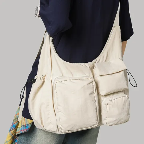 Large Capacity Nylon Messenger Bag For Women Multi-Pocket Techwear Shoulder Bag Waterproof Workwear Crossbody Travel Bag
