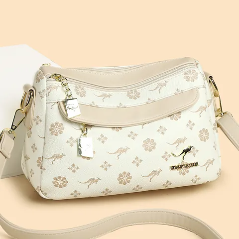 Borsa a Tracolla Stampata da Donna di Grande Capacità Borsa a Spalla Retrò con Motivo a Canguro con Tracolla Regolabile Multi Cerniera Viaggio