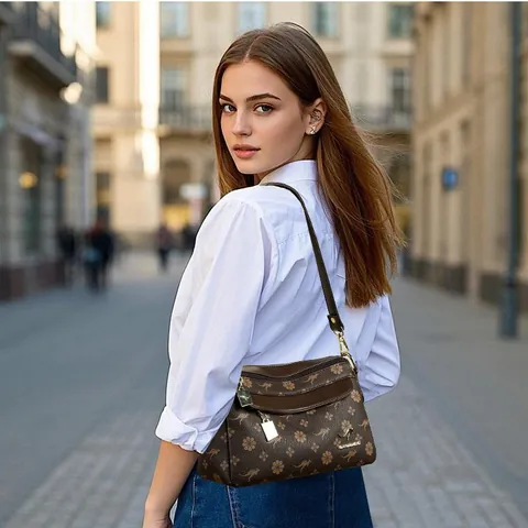 Borsa a Tracolla Stampata da Donna di Grande Capacità Borsa a Spalla Retrò con Motivo a Canguro con Tracolla Regolabile Multi Cerniera Viaggio