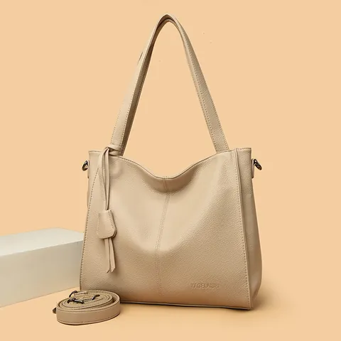 Women Large Capacity Tote Bag Litchi Texture PU Leather Commuter Shoulder Crossbody Handbag With Tassel Charm Adjustable Strap