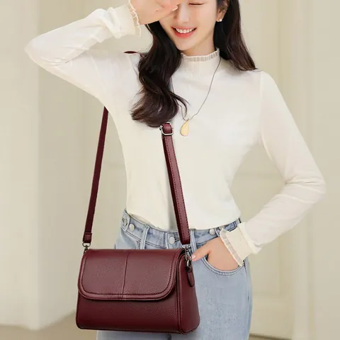 Women's Large Capacity Litchi Grain Nylon Crossbody Bag Urban Minimalist Single Shoulder Handbag With Flap For Daily Office