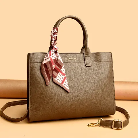 Damen Tote Bag Große Kapazität Rindsleder Handtasche Litschitextur Mit Satin-Tuch Abnehmbarer Gurt Für Tägliches Pendeln