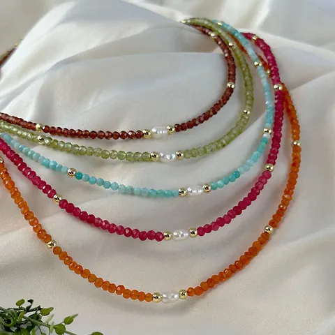Naturstein Perlen Choker Halskette Mit Süßwasserperle 18K Vergoldet Edelstahl Feine Kette Für Damen Schmuck